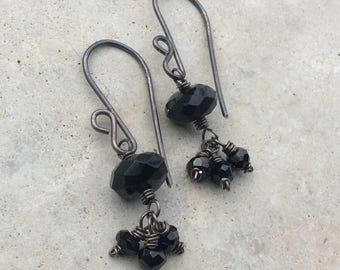 Black ONYX Earrings, Black gemstone earrings, sterling silver earrings, handmade earrings, artisan jewelry by Angry Hair Jewelry, cluster