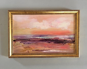 Coral Seascape Painting- Beach- Framed- Small Painting - Original Painting- 6-3/4 x 10 inch - including Frame - Collectible - Fine Art