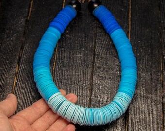 Blue Statement necklace Monochrome Chunky necklace beaded necklace turquoise necklace choker aqua beads polymer clay handmade jewellery