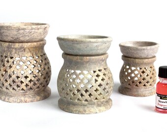 Soapstone Oil Burner Lattice Design Fragrance Home Fragrance Aromatherapy Bowl