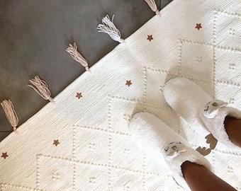 Rug 100% recycled cotton and her wool fringe