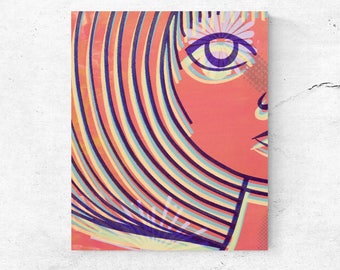 Wall art, portrait printed canvas, home decor, abstract art mid century modern wall decor, retro style screen print reproduction onto canvas