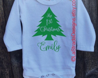 Baby's First Christmas Personalized Outfit/Baby's 1st Christmas/Shortsleeve or Longsleeve available in white only bodysuit