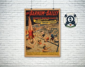 vintage circus poster 1895 "Barnum & Bailey" Greatest show on earth retro fine art design-art and collection
