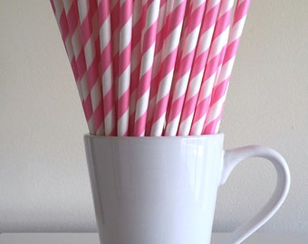 Pink Striped Paper Straws Party Supplies Party Decor Bar Cart Cake Pop Sticks Mason Jar Straws Party Graduation