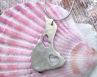 Block island heart pendant, sterling silver pendant, PMC pendant, metal clay pendant, block island pendant, nautical pendant