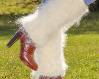 SuperTanya fuzzy ivory off white mohair leg warmers / gaiters spats made to order