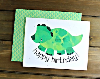 Dinosaur Birthday, Dinosaur Card, Triceratops Birthday, Dinosaur Party, Happy Birthday Card, Kid Birthday Card (07-0008-011)