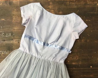 Pale Blue Flocked Spot Dress