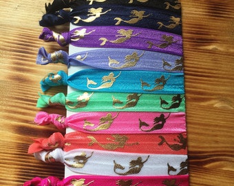 Mermaid Hair Ties | Fold Over Elastic Ties | Mermaid Party Favors | Pony Tail Holders | Thank you gift | Bulk Hair Ties -Creaseless Hair Tie