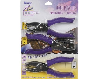 3 Pack of Starter Shapes Hole Punches, 3/16" Star and Heart, 1/4" Circle, Value