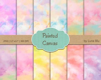 Canvas Digital paper pack: "Pastel Digital Paper" with Painted Canvas Backgrounds in Pastel Colors, painted papers, textured digital paper