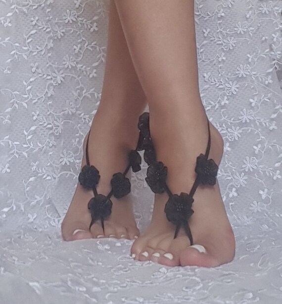 Black wedding barefoot sandals bridesmaid gift flower wedding shoe barefoot wedding prom party bangle beach anklets bridal bride