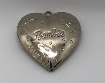 70s Barbie Heart Picture Locket in Silver, Vintage Mattel