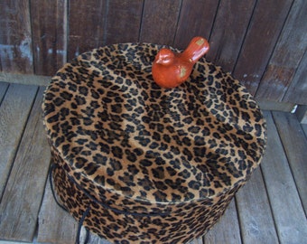 BIG Hat Box Faux Fur Animal Print Black and Brown Hat Box Large Hat Box Leopard Spotted Furry Feel