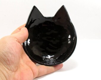 Cat dish, ring bowl, spoon rest, jewelry holder, tea light holder, tea bag rest, ceramic dish, black cat dish, key holder, cat lovers gift