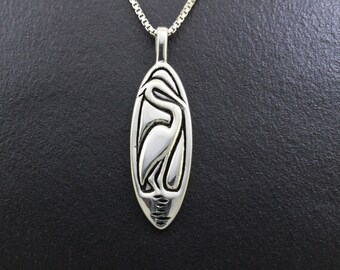 Great Blue Heron Necklace -Recycled Sterling Silver, Re-purposed silver pendant