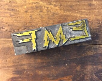 Vintage Letterpress Stamp All Metal Block EMF Electrical Lightening Advertising