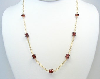 Garnet Necklace, Gold Garnet, Station Necklace, January Birthstone, Red Gemstone, Layering Necklace, Gemstone Jewelry, Birthstone Necklace