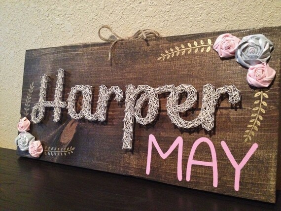 String Art Wood Sign Girl Name Nursery Nails and string