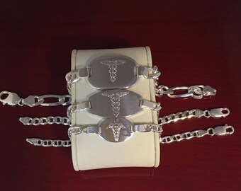 Italienne en argent Sterling Bracelets Medic Alert gratuits gravure quelque s’adapte