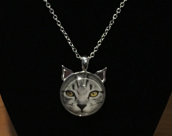 Silver Tabby cat pendant
