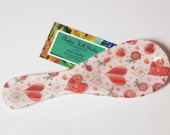 Fused Glass Spoon Rest - Hearts & Flowers