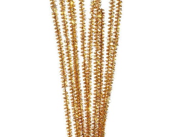 100, 6mm, Gold Tinsel Chenille Stems, Pipe Cleaners, 12" Long