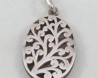 ON SALE Double sided sterling silver wood oval pendant