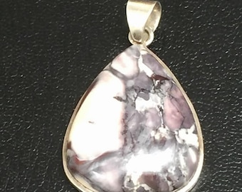 vintage purple agate and sterling silver pendent