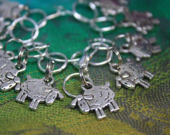 10 Knitting stitch marker rings Flock of Sheep