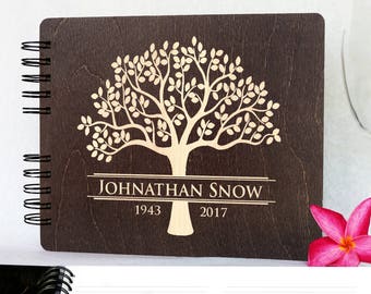Funeral Guest Book Personalized Wooden Memorial Guestbook Made in USA Black Mahogany Oak Wood Hardcover Finish Celebration of Life