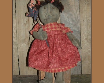 Primitive folk art black doll w pinwheel PDF epattern rag doll HAFAIR OFG Soft Sculpture 145