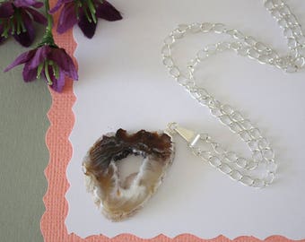Geode Necklace Silver, Crystal Necklace, Geode Agate Slice, Boho Jewelry, Druzy Pendant, Natural Geode, GN71