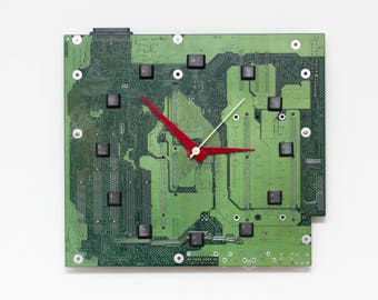 Geeky Wall clock - recycled Computer - green circuit board - ready to ship c8965