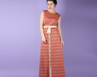Coral 70s Lurex Maxi Dress