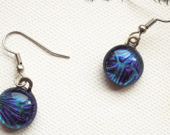 Blue glass earrings - Fused Glass Earrings - dangle Earrings - Dichroic Jewelry- Fused Glass Jewelry - OOAK