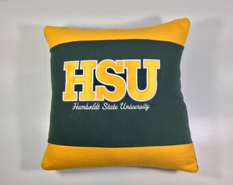 Humbodlt State University Up-cycled Sweatshirt Pillow (Dorm Decor College Student Acceptance Graduation Alumni Gift Recycled Clothing)