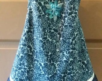Girls Blue Floral Pinafore Wrap Dress 2t