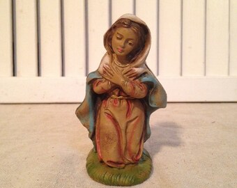 Nativity Figurine, 1950's Vintage Virgin Mary Crèche, 4 1/4" Papier-mâché Mary Nativity Made in Italy