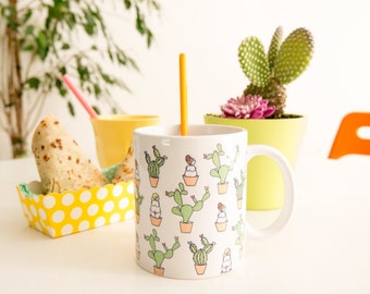 Design "Cactus" (11 oz) ceramic mug. Handmade mug. Coffee Cup. Modern mug. The generous