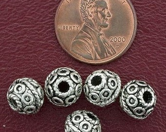 5 9mm ornate round circle bali pewter beads