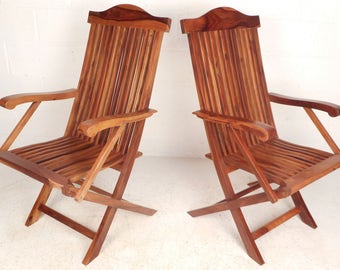 Pair of Contemporary Modern Teak Folding Chairs (5997)NJ