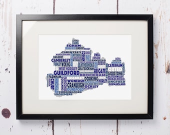 Surrey Word Map - Print only (12 x 8)