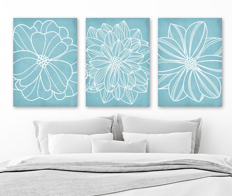 Light Blue BATHROOM WALL Art CANVAS or Prints Blue Flower