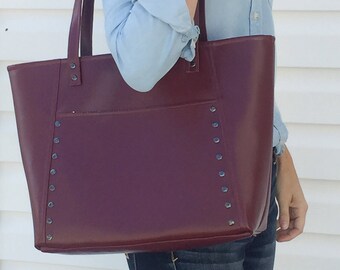 Burgundy Vegan Leather / Tote Bag / Burgundy Leather / Tote / Burgundy Bag / Shoulder Bag / Oxblood Leather Tote / Oxblood Vegan Leather