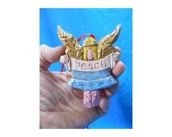 Wooden Folk Art Angel Ornament #17187