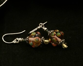 Pink lamp work earrings, bumpy earrings, silver earrings, polka dot, mothers day gift, gift for wife, gift for daughter, gift for mom