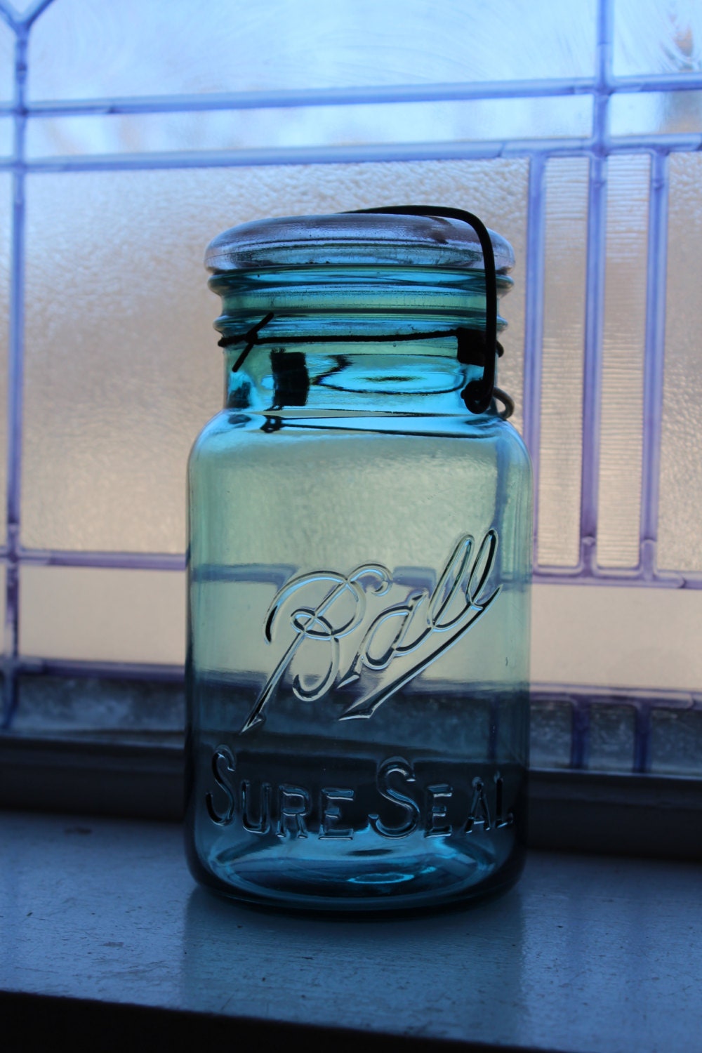 Blue Ball Jar Quart Mason Jar Ball Sure Seal Jar with Glass Lid Antique