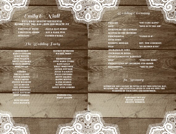 Rustic Wedding Program Template Fan Programs Wood Lace DIY Printable YOU EDIT Word Download Rustic Wedding Program Template Fan Programs Wood Lace DIY Printable YOU EDIT Word Download